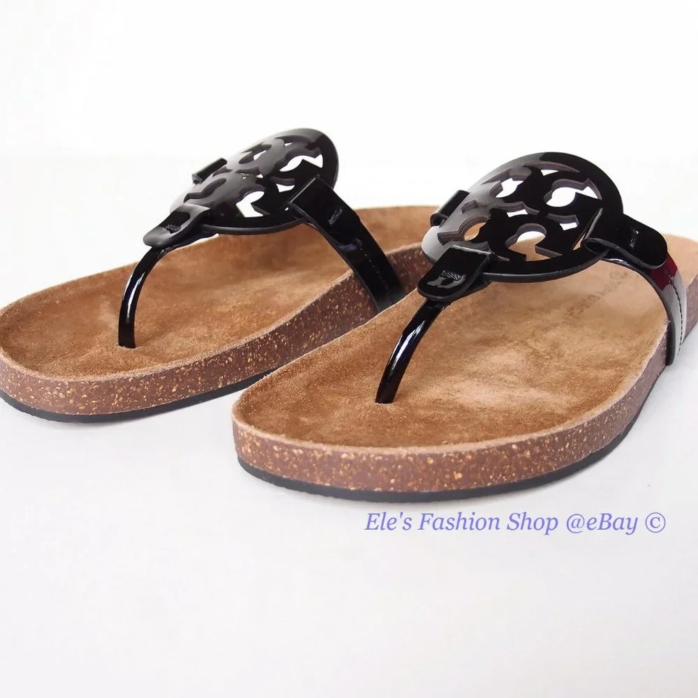 ❤️ NIB Tory Burch Miller Cloud Patent Leather Sandal Black US 10.5 AUTHENTIC - Picture 7 of 15